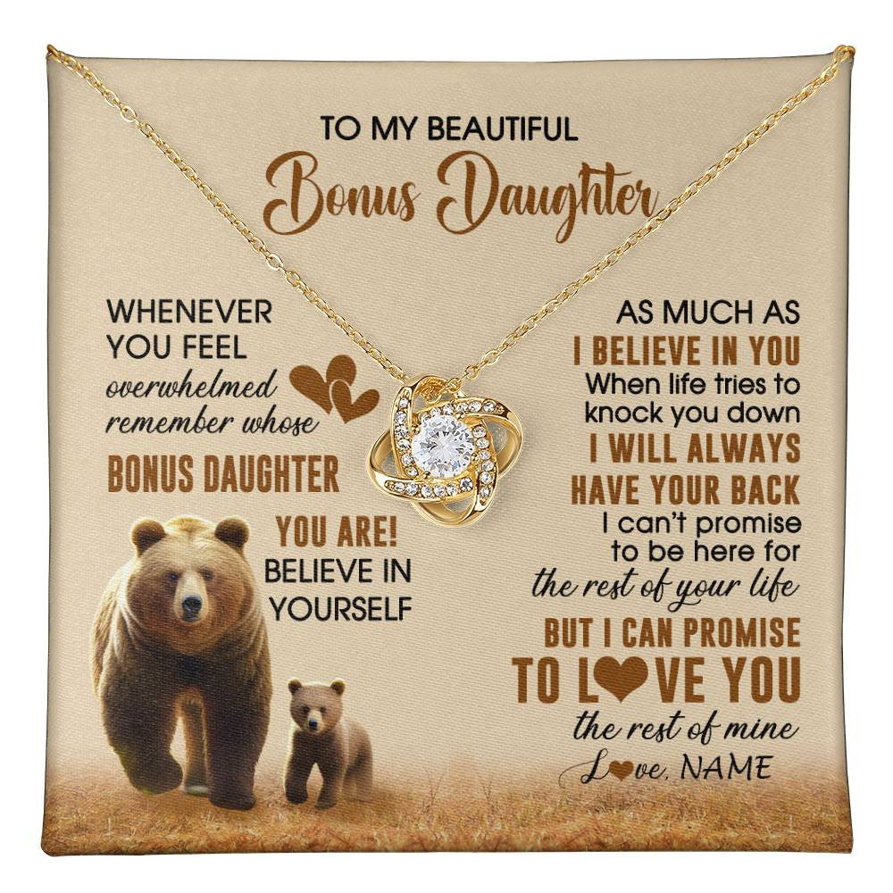 Love Knot Necklace 18K Yellow Gold Finish | 1 | Personalized To My Bonus Daughter Necklace From StepMom Dad Whenever You Feel Bear Stepdaughter Birthday Gifts Gifts Christmas Customized Gift Box Message Card | teecentury