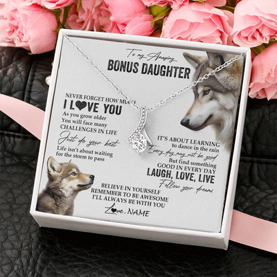 Alluring Beauty Necklace 14K White Gold Finish | 2 | Personalized To My Bonus Daughter Necklace From StepMom Just Do You Best Laugh Love Live Wolf Stepdaughter Birthday Christmas Customized Gift Box Message Card | teecentury