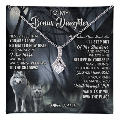Alluring Beauty Necklace 14K White Gold Finish | 1 | Personalized To My Bonus Daughter Necklace From Step Dad Mom Never Feel That You Are Alone Wolf Birthday Jewelry Christmas Customized Gift Box Message Card | teecentury