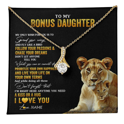 Alluring Beauty Necklace 18K Yellow Gold Finish | 1 | Personalized To My Bonus Daughter Necklace From Step Mom Lion My Only Wish For You Stepdaughter Birthday Graduation Christmas Customized Gift Box Message Card | teecentury