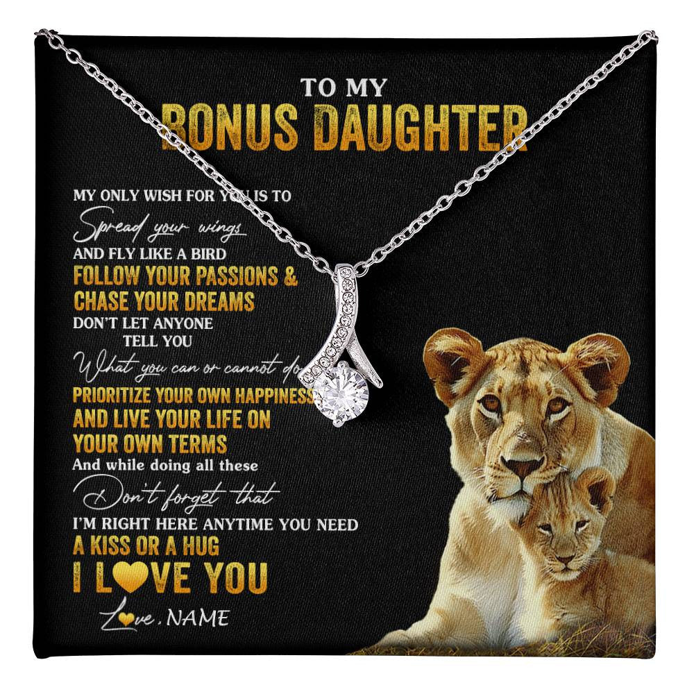 Alluring Beauty Necklace 14K White Gold Finish | 1 | Personalized To My Bonus Daughter Necklace From Step Mom Lion My Only Wish For You Stepdaughter Birthday Graduation Christmas Customized Gift Box Message Card | teecentury