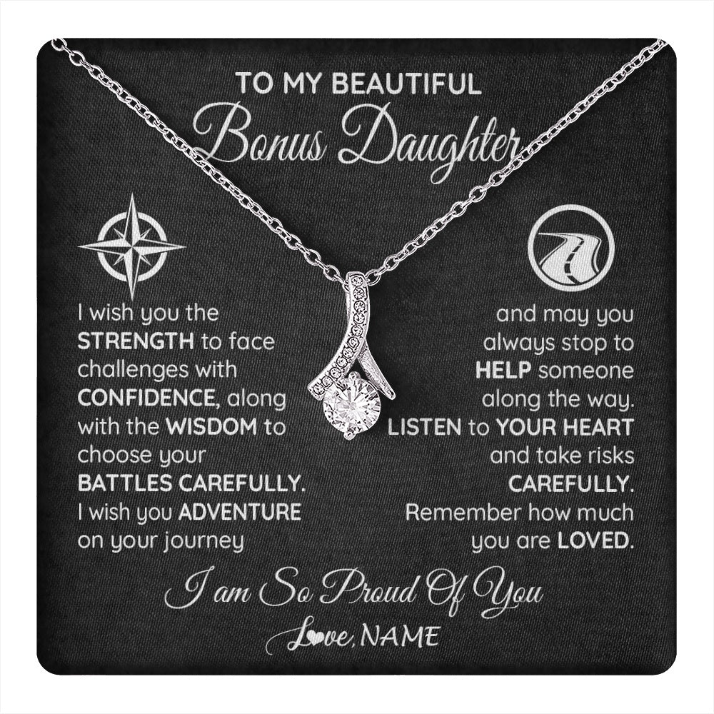 Alluring Beauty Necklace 14K White Gold Finish | 1 | Personalized To My Bonus Daughter Necklace From Step Mom Stepdad I Wish You The Strength Birthday Graduation Inspirational Customized Gift Box Message Card | teecentury.myshopify