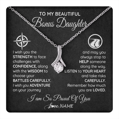 Alluring Beauty Necklace 14K White Gold Finish | 1 | Personalized To My Bonus Daughter Necklace From Step Mom Stepdad I Wish You The Strength Birthday Graduation Inspirational Customized Gift Box Message Card | teecentury.myshopify