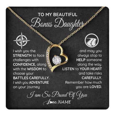 Forever Love Necklace 18K Yellow Gold Finish | 1 | Personalized To My Bonus Daughter Necklace From Step Mom Stepdad I Wish You The Strength Birthday Graduation Inspirational Customized Gift Box Message Card | teecentury.myshopify