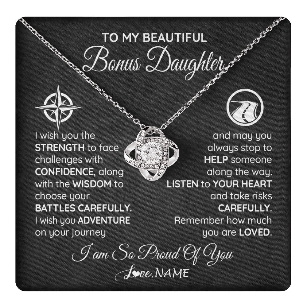 Love Knot Necklace 14K White Gold Finish | 1 | Personalized To My Bonus Daughter Necklace From Step Mom Stepdad I Wish You The Strength Birthday Graduation Inspirational Customized Gift Box Message Card | teecentury.myshopify