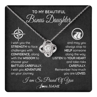 Love Knot Necklace 14K White Gold Finish | 1 | Personalized To My Bonus Daughter Necklace From Step Mom Stepdad I Wish You The Strength Birthday Graduation Inspirational Customized Gift Box Message Card | teecentury.myshopify