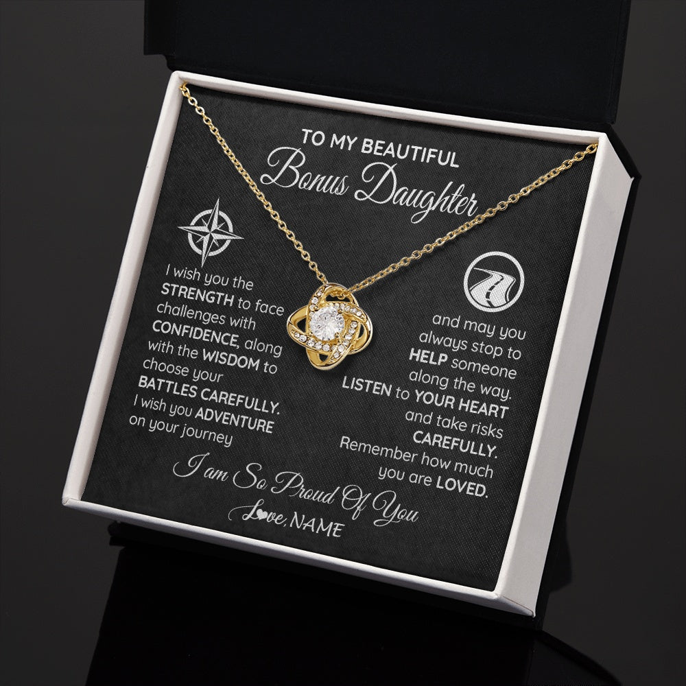Love Knot Necklace 18K Yellow Gold Finish | 2 | Personalized To My Bonus Daughter Necklace From Step Mom Stepdad I Wish You The Strength Birthday Graduation Inspirational Customized Gift Box Message Card | teecentury.myshopify