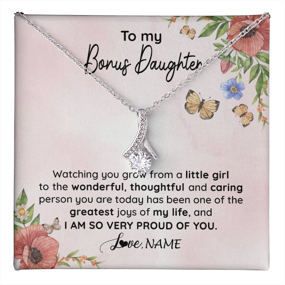 Alluring Beauty Necklace 14K White Gold Finish | 1 | Personalized To My Bonus Daughter Necklace From Step Mom Watching You Grow Stepddaughter Birthday Gifts Jewelry Christmas Customized Gift Box Message Card | teecentury