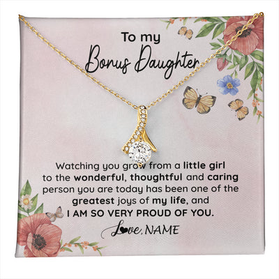 Alluring Beauty Necklace 18K Yellow Gold Finish | 1 | Personalized To My Bonus Daughter Necklace From Step Mom Watching You Grow Stepddaughter Birthday Gifts Jewelry Christmas Customized Gift Box Message Card | teecentury