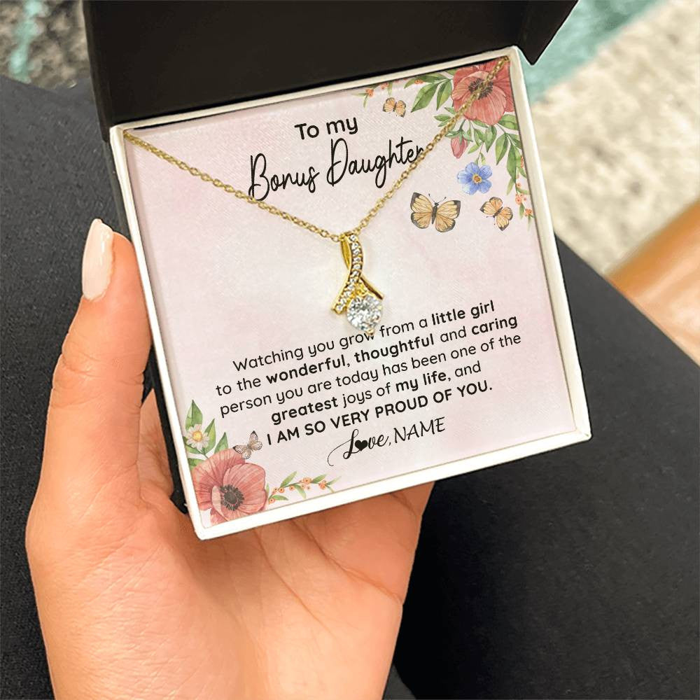 Alluring Beauty Necklace 18K Yellow Gold Finish | 2 | Personalized To My Bonus Daughter Necklace From Step Mom Watching You Grow Stepddaughter Birthday Gifts Jewelry Christmas Customized Gift Box Message Card | teecentury