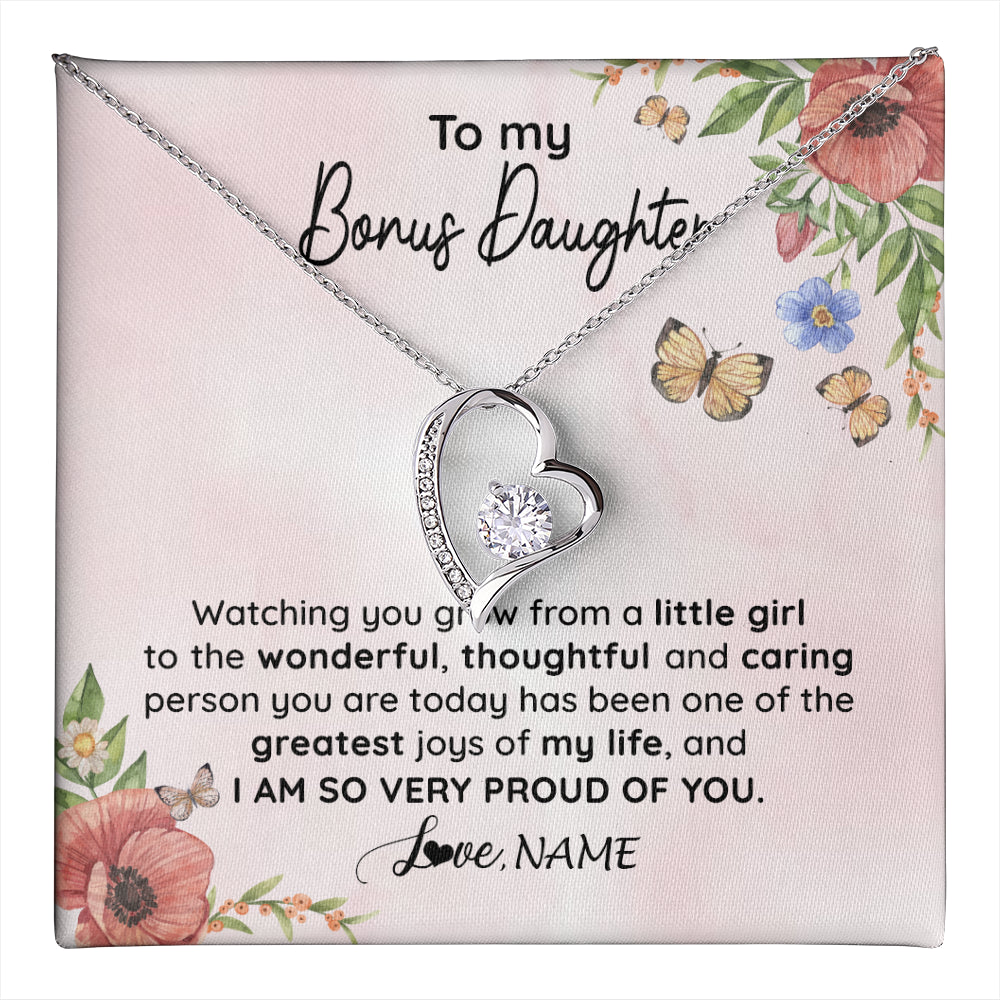 Forever Love Necklace 14K White Gold Finish | 1 | Personalized To My Bonus Daughter Necklace From Step Mom Watching You Grow Stepddaughter Birthday Gifts Jewelry Christmas Customized Gift Box Message Card | teecentury
