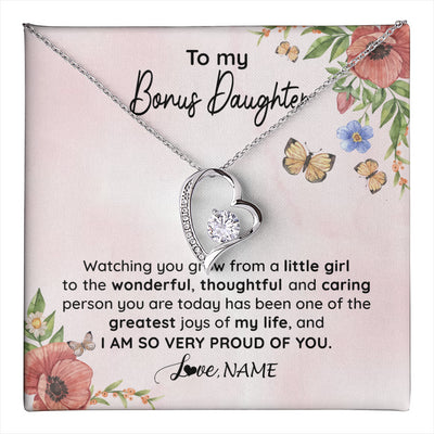 Forever Love Necklace 14K White Gold Finish | 1 | Personalized To My Bonus Daughter Necklace From Step Mom Watching You Grow Stepddaughter Birthday Gifts Jewelry Christmas Customized Gift Box Message Card | teecentury
