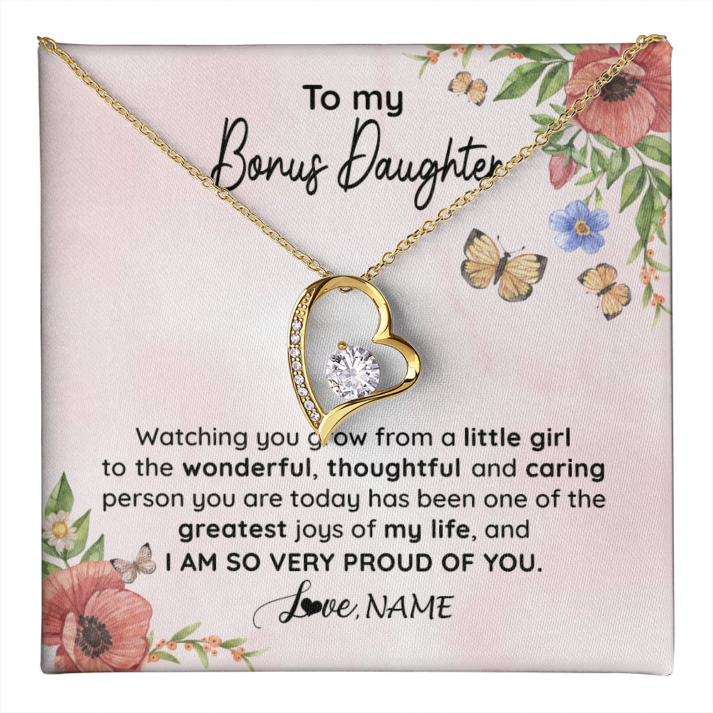 Forever Love Necklace 18K Yellow Gold Finish | 1 | Personalized To My Bonus Daughter Necklace From Step Mom Watching You Grow Stepddaughter Birthday Gifts Jewelry Christmas Customized Gift Box Message Card | teecentury