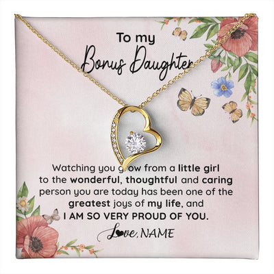Forever Love Necklace 18K Yellow Gold Finish | 1 | Personalized To My Bonus Daughter Necklace From Step Mom Watching You Grow Stepddaughter Birthday Gifts Jewelry Christmas Customized Gift Box Message Card | teecentury
