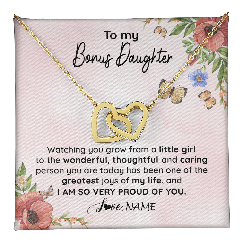 Interlocking Hearts Necklace 18K Yellow Gold Finish | 1 | Personalized To My Bonus Daughter Necklace From Step Mom Watching You Grow Stepddaughter Birthday Gifts Jewelry Christmas Customized Gift Box Message Card | teecentury