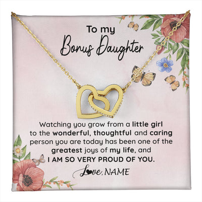 Interlocking Hearts Necklace 18K Yellow Gold Finish | 1 | Personalized To My Bonus Daughter Necklace From Step Mom Watching You Grow Stepddaughter Birthday Gifts Jewelry Christmas Customized Gift Box Message Card | teecentury