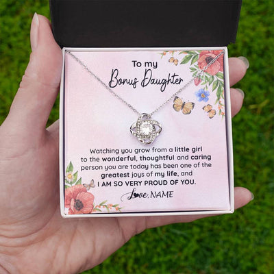 Love Knot Necklace 14K White Gold Finish | 2 | Personalized To My Bonus Daughter Necklace From Step Mom Watching You Grow Stepddaughter Birthday Gifts Jewelry Christmas Customized Gift Box Message Card | teecentury