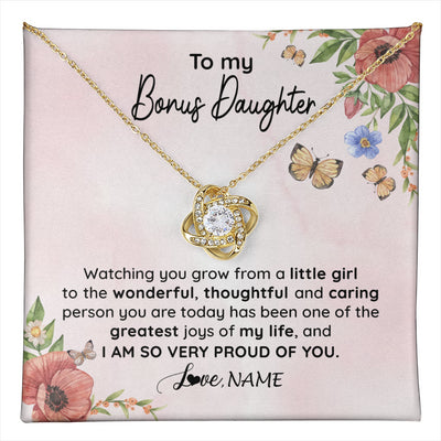 Love Knot Necklace 18K Yellow Gold Finish | 1 | Personalized To My Bonus Daughter Necklace From Step Mom Watching You Grow Stepddaughter Birthday Gifts Jewelry Christmas Customized Gift Box Message Card | teecentury