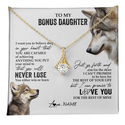 Alluring Beauty Necklace 18K Yellow Gold Finish | 1 | Personalized To My Bonus Daughter Necklace From Step Mom You Will Never Lose Wolf Stepdaughter Birthday Graduation Christmas Customized Gift Box Message Card | teecentury