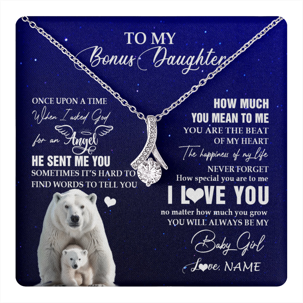 Alluring Beauty Necklace 14K White Gold Finish | 1 | Personalized To My Bonus Daughter Necklace From Step Mother Polar Bear Never Forget I Love You Stepdaughter Birthday Christmas Customized Gift Box Message Card | teecentury