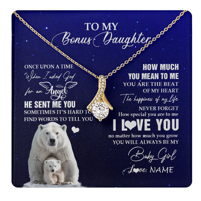 Alluring Beauty Necklace 18K Yellow Gold Finish | 1 | Personalized To My Bonus Daughter Necklace From Step Mother Polar Bear Never Forget I Love You Stepdaughter Birthday Christmas Customized Gift Box Message Card | teecentury