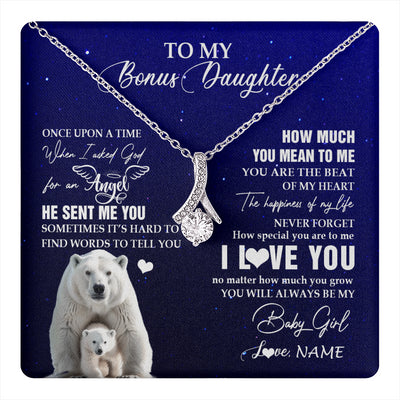 Alluring Beauty Necklace 14K White Gold Finish | 1 | Personalized To My Bonus Daughter Necklace From Step Mother Polar Bear Never Forget I Love You Stepdaughter Birthday Christmas Customized Gift Box Message Card | teecentury