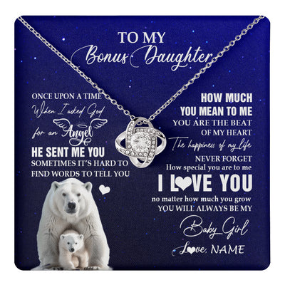 Love Knot Necklace 14K White Gold Finish | 1 | Personalized To My Bonus Daughter Necklace From Step Mother Polar Bear Never Forget I Love You Stepdaughter Birthday Christmas Customized Gift Box Message Card | teecentury