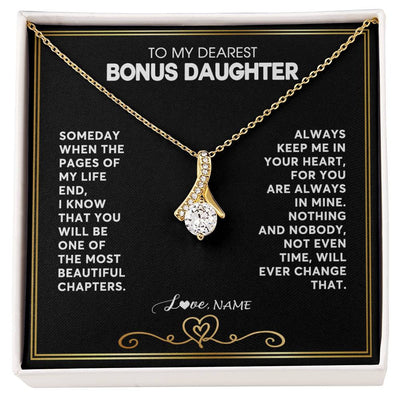 Alluring Beauty Necklace 18K Yellow Gold Finish | 1 | Personalized To My Bonus Daughter Necklace From Step Mother When The Pages Of My Life End Stepdaughter Birthday Christmas Customized Gift Box Message Card | teecentury