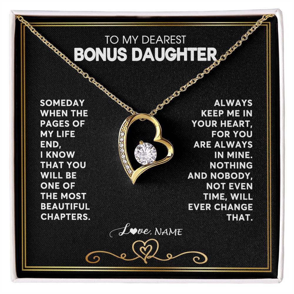 Forever Love Necklace 18K Yellow Gold Finish | 1 | Personalized To My Bonus Daughter Necklace From Step Mother When The Pages Of My Life End Stepdaughter Birthday Christmas Customized Gift Box Message Card | teecentury