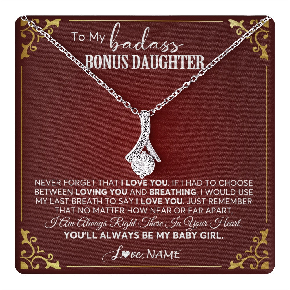 Alluring Beauty Necklace 14K White Gold Finish | 1 | Personalized To My Bonus Daughter Necklace From Step Mother You'll Always Be My Stepdaughter Birthday Christmas Customized Gift Box Message Card | teecentury.myshopify