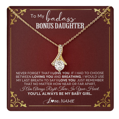 Alluring Beauty Necklace 18K Yellow Gold Finish | 1 | Personalized To My Bonus Daughter Necklace From Step Mother You'll Always Be My Stepdaughter Birthday Christmas Customized Gift Box Message Card | teecentury.myshopify