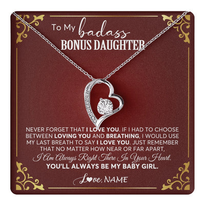 Forever Love Necklace 14K White Gold Finish | 1 | Personalized To My Bonus Daughter Necklace From Step Mother You'll Always Be My Stepdaughter Birthday Christmas Customized Gift Box Message Card | teecentury.myshopify