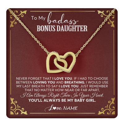 Interlocking Hearts Necklace 18K Yellow Gold Finish | 1 | Personalized To My Bonus Daughter Necklace From Step Mother You'll Always Be My Stepdaughter Birthday Christmas Customized Gift Box Message Card | teecentury.myshopify