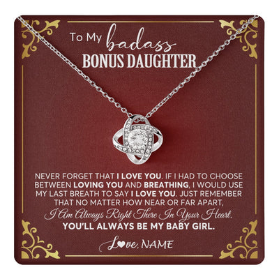 Love Knot Necklace 14K White Gold Finish | 1 | Personalized To My Bonus Daughter Necklace From Step Mother You'll Always Be My Stepdaughter Birthday Christmas Customized Gift Box Message Card | teecentury.myshopify