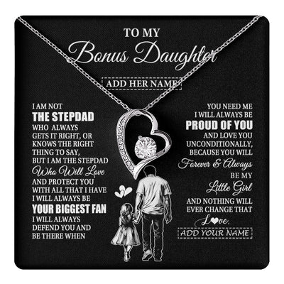 Forever Love Necklace 14K White Gold Finish | 1 | Personalized To My Bonus Daughter Necklace From Stepdad Biggest Fan Birthday Gifts For Stepdaughter From Stepfather Christmas Custom Gift Box Message Card | teecentury.myshopify