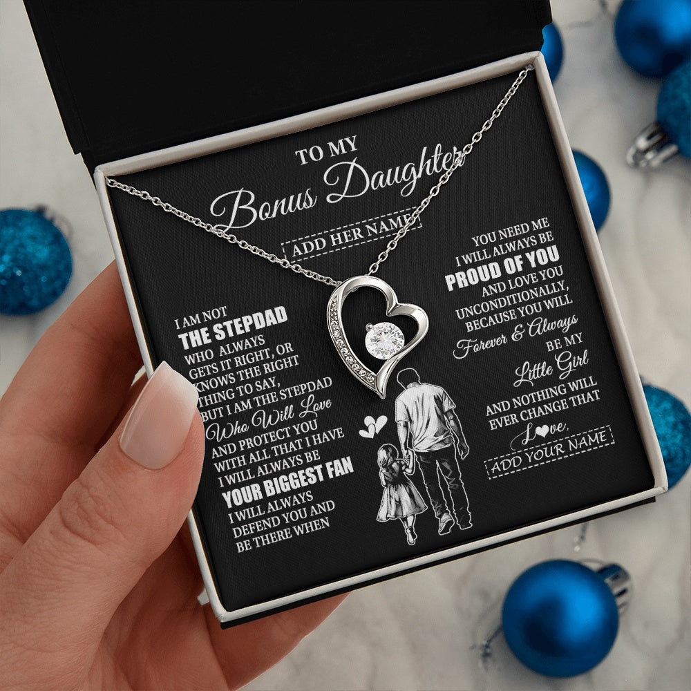 Forever Love Necklace 14K White Gold Finish | 2 | Personalized To My Bonus Daughter Necklace From Stepdad Biggest Fan Birthday Gifts For Stepdaughter From Stepfather Christmas Custom Gift Box Message Card | teecentury.myshopify