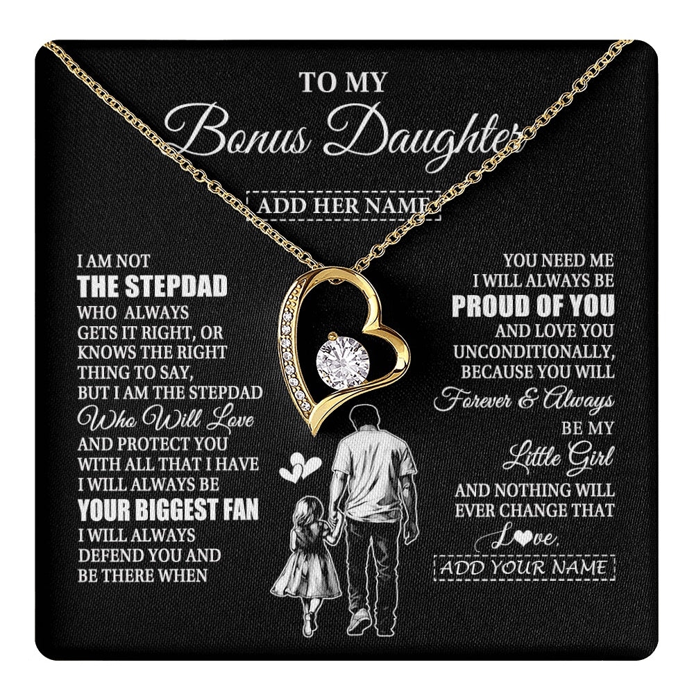 Forever Love Necklace 18K Yellow Gold Finish | 1 | Personalized To My Bonus Daughter Necklace From Stepdad Biggest Fan Birthday Gifts For Stepdaughter From Stepfather Christmas Custom Gift Box Message Card | teecentury.myshopify