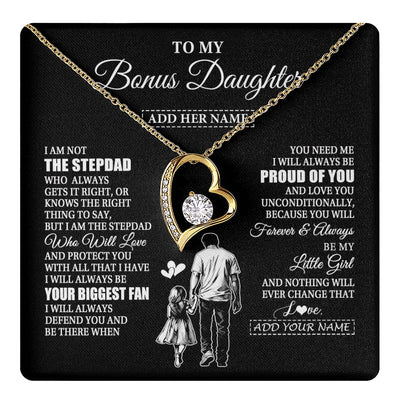Forever Love Necklace 18K Yellow Gold Finish | 1 | Personalized To My Bonus Daughter Necklace From Stepdad Biggest Fan Birthday Gifts For Stepdaughter From Stepfather Christmas Custom Gift Box Message Card | teecentury.myshopify