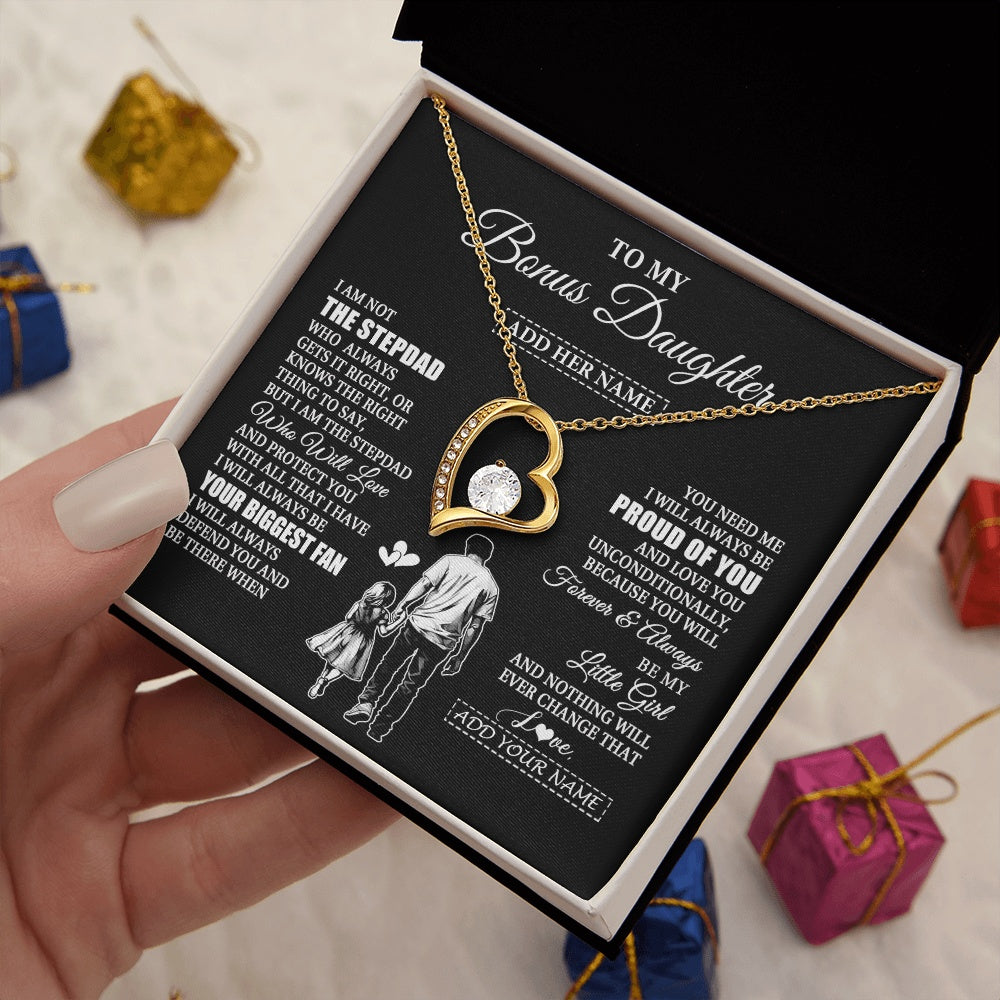 Forever Love Necklace 18K Yellow Gold Finish | 2 | Personalized To My Bonus Daughter Necklace From Stepdad Biggest Fan Birthday Gifts For Stepdaughter From Stepfather Christmas Custom Gift Box Message Card | teecentury.myshopify
