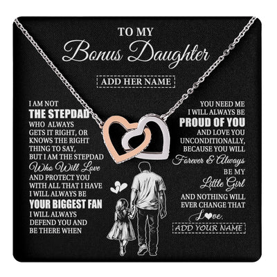 Interlocking Hearts Necklace Stainless Steel & Rose Gold Finish | 1 | Personalized To My Bonus Daughter Necklace From Stepdad Biggest Fan Birthday Gifts For Stepdaughter From Stepfather Christmas Custom Gift Box Message Card | teecentury.myshopify
