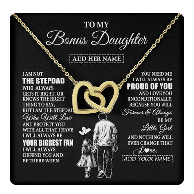 Interlocking Hearts Necklace 18K Yellow Gold Finish | 1 | Personalized To My Bonus Daughter Necklace From Stepdad Biggest Fan Birthday Gifts For Stepdaughter From Stepfather Christmas Custom Gift Box Message Card | teecentury.myshopify