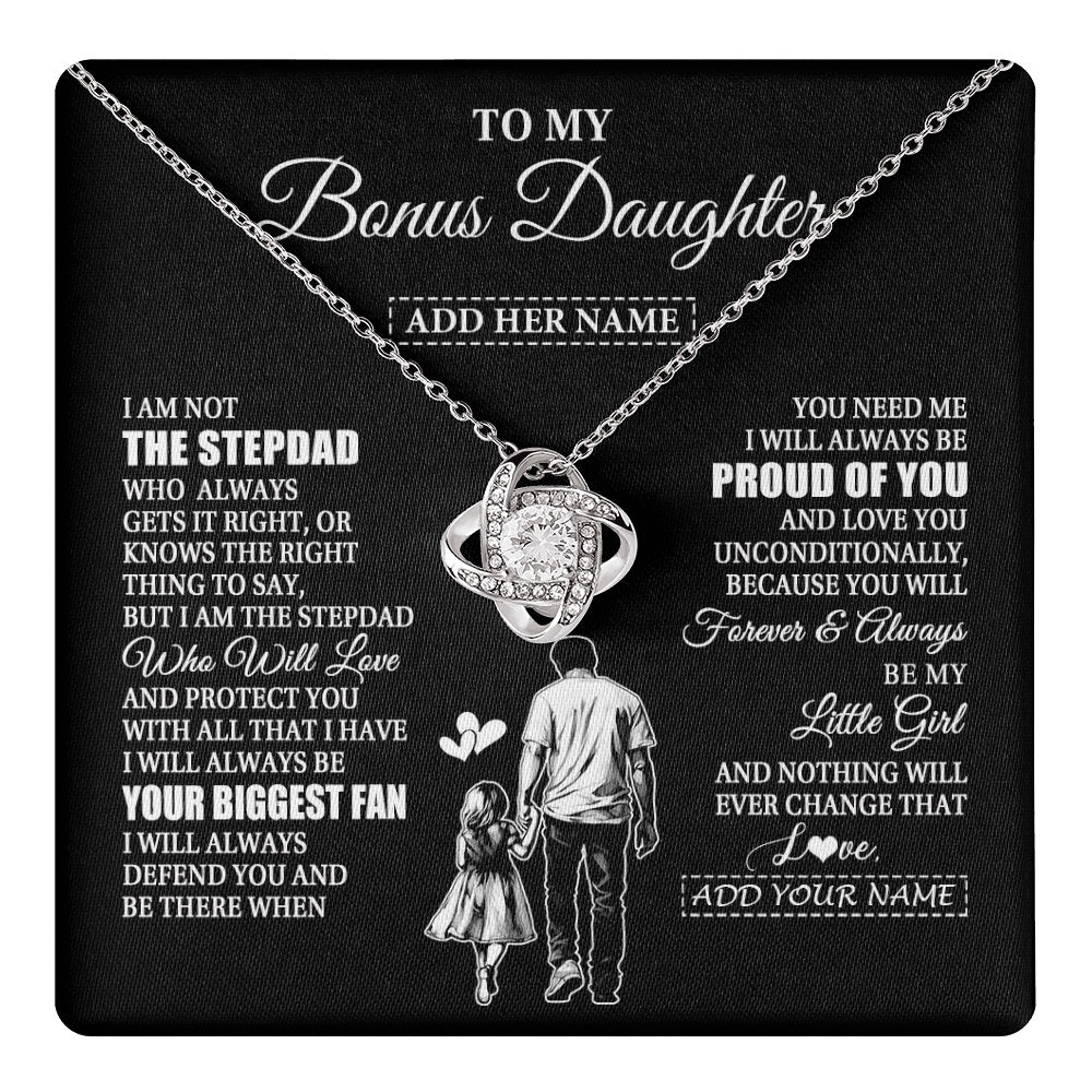 Love Knot Necklace 14K White Gold Finish | 1 | Personalized To My Bonus Daughter Necklace From Stepdad Biggest Fan Birthday Gifts For Stepdaughter From Stepfather Christmas Custom Gift Box Message Card | teecentury.myshopify