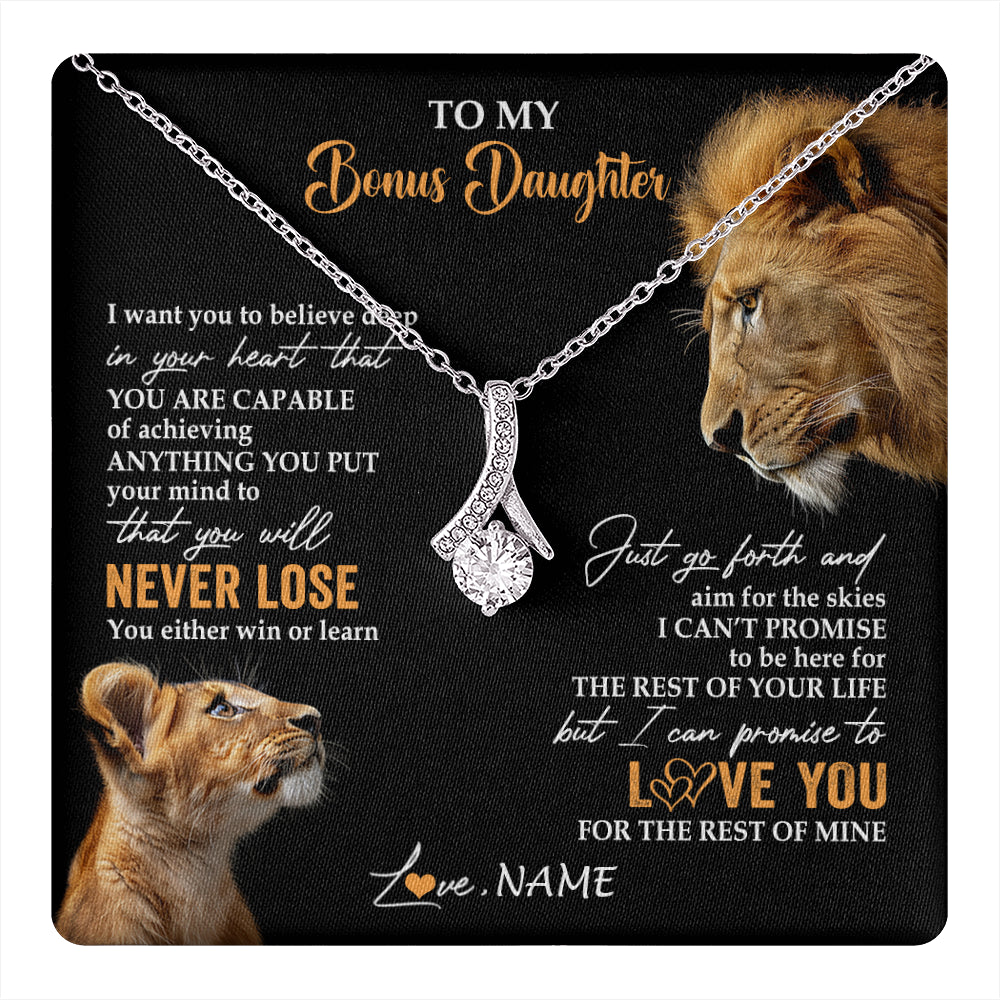 Alluring Beauty Necklace 14K White Gold Finish | 1 | Personalized To My Bonus Daughter Necklace From Stepdad Dad You Will Never Lose Lion Stepdaughter Birthday Gifts Christmas Customized Gift Box Message Card | teecentury