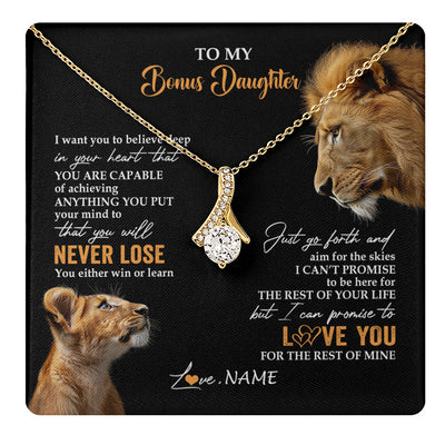 Alluring Beauty Necklace 18K Yellow Gold Finish | 1 | Personalized To My Bonus Daughter Necklace From Stepdad Dad You Will Never Lose Lion Stepdaughter Birthday Gifts Christmas Customized Gift Box Message Card | teecentury