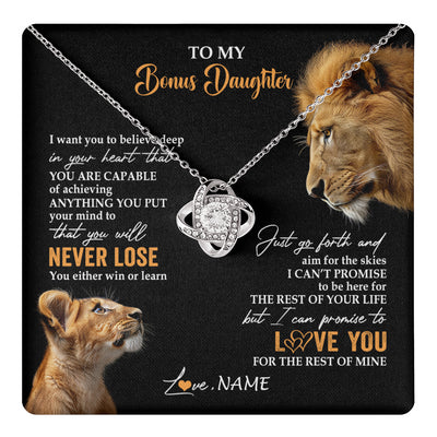 Love Knot Necklace 14K White Gold Finish | 1 | Personalized To My Bonus Daughter Necklace From Stepdad Dad You Will Never Lose Lion Stepdaughter Birthday Gifts Christmas Customized Gift Box Message Card | teecentury