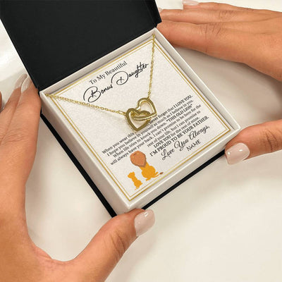 Interlocking Hearts Necklace 18K Yellow Gold Finish | 2 | Personalized To My Bonus Daughter Necklace From Stepdad I'M Proud To Be Your Father Lion Stepdaughter Birthday Christmas Customized Gift Box Message Card | teecentury