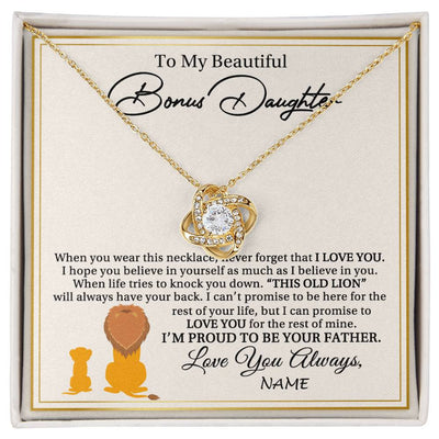 Love Knot Necklace 18K Yellow Gold Finish | 1 | Personalized To My Bonus Daughter Necklace From Stepdad I'M Proud To Be Your Father Lion Stepdaughter Birthday Christmas Customized Gift Box Message Card | teecentury