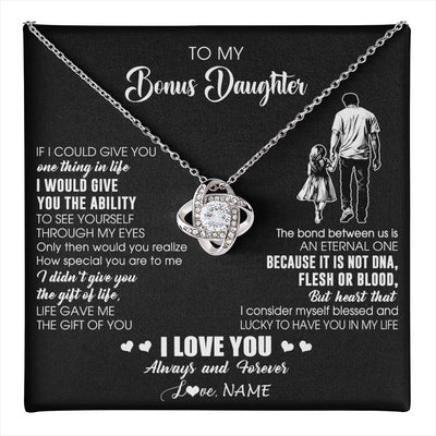 Love Knot Necklace 14K White Gold Finish | 1 | Personalized To My Bonus Daughter Necklace From Stepdad It Is Not DNA I Love You Birthday Gifts Meaningful Christmas Customized Gift Box Message Card | teecentury