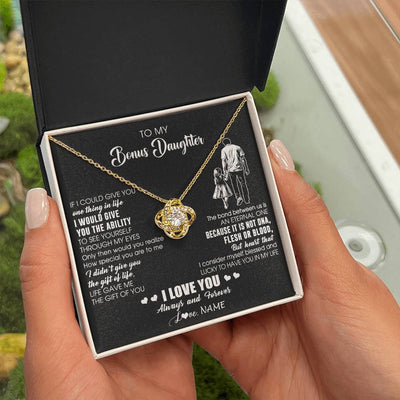 Love Knot Necklace 18K Yellow Gold Finish | 2 | Personalized To My Bonus Daughter Necklace From Stepdad It Is Not DNA I Love You Birthday Gifts Meaningful Christmas Customized Gift Box Message Card | teecentury