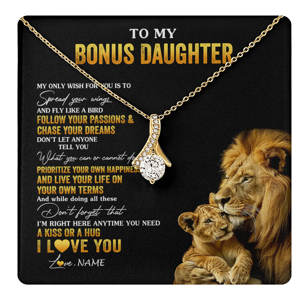 Alluring Beauty Necklace 18K Yellow Gold Finish | 1 | Personalized To My Bonus Daughter Necklace From Stepdad Lion My Only Wish For You Stepdaughter Birthday Graduation Christmas Customized Gift Box Message Card | teecentury